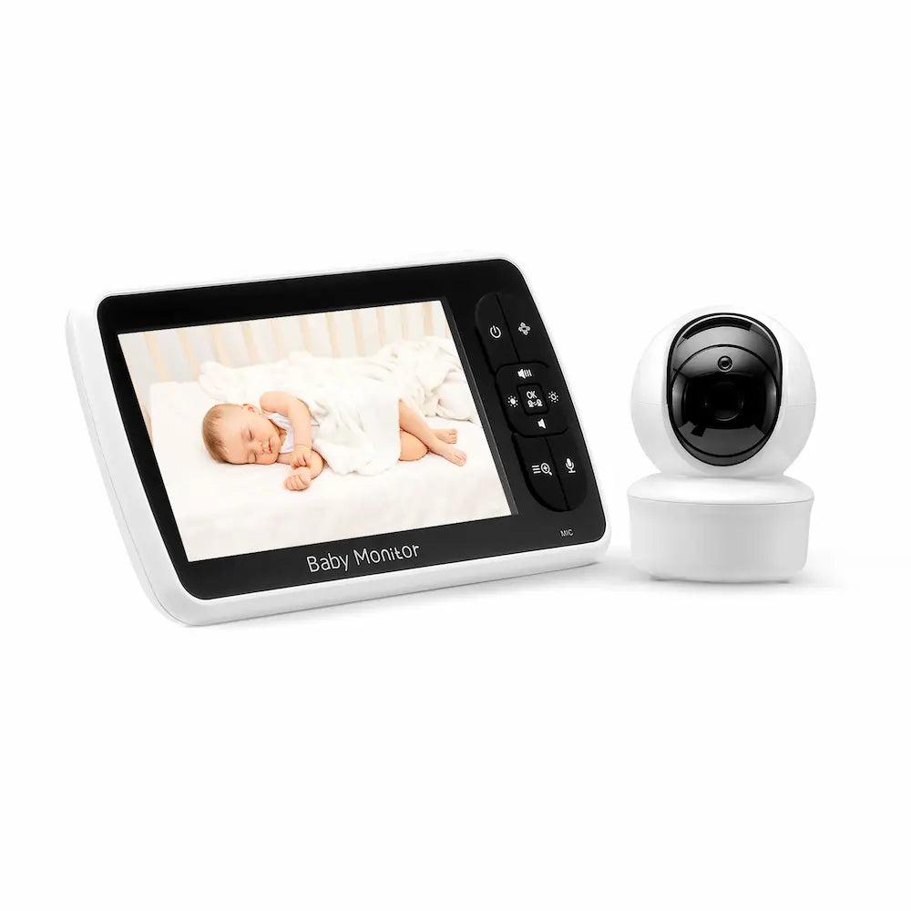 Video babyalarm med 5-tommer skærm, fjernstyret kamera og natsyn